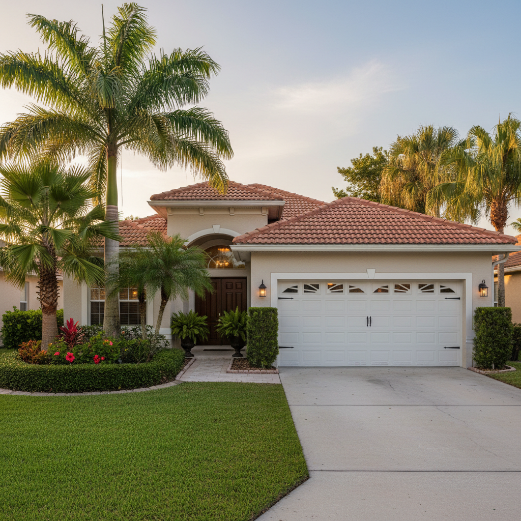 Beautiful Florida home with a carriage-style garage door serviced by Gear Garage Door